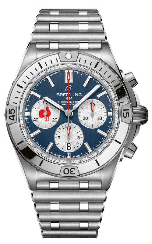 Breitling Chronomat B01 42 Six Nations France Blue Dial Silver Steel Strap Watch for Men - AB0134A81C1A1