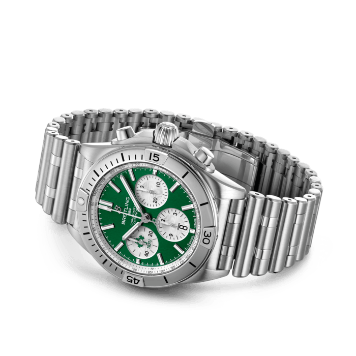 Breitling Chronomat B01 42 Six Nations Ireland Green Dial Silver Steel Strap Watch for Men - AB0134A91L1A1