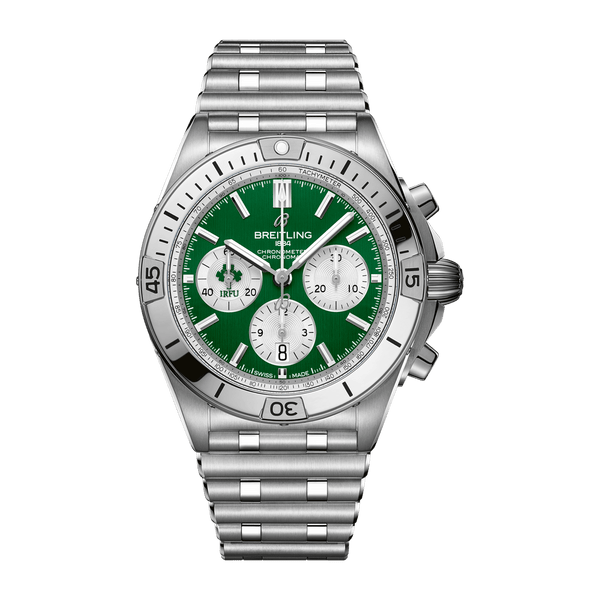 Breitling Chronomat B01 42 Six Nations Ireland Green Dial Silver Steel Strap Watch for Men - AB0134A91L1A1