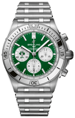 Breitling Chronomat B01 42 Six Nations Ireland Green Dial Silver Steel Strap Watch for Men - AB0134A91L1A1