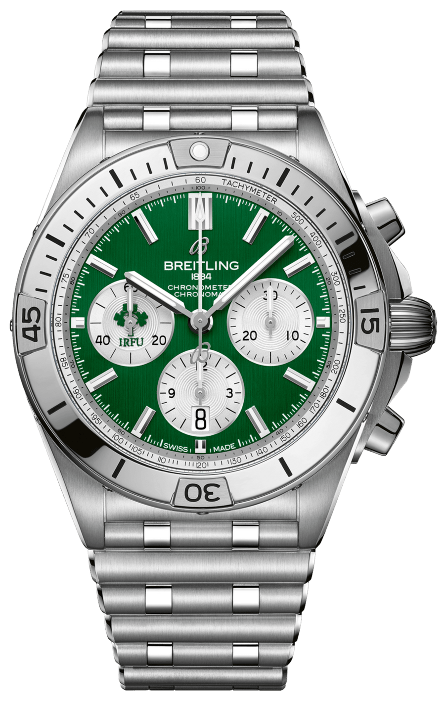 Breitling Chronomat B01 42 Six Nations Ireland Green Dial Silver Steel Strap Watch for Men - AB0134A91L1A1