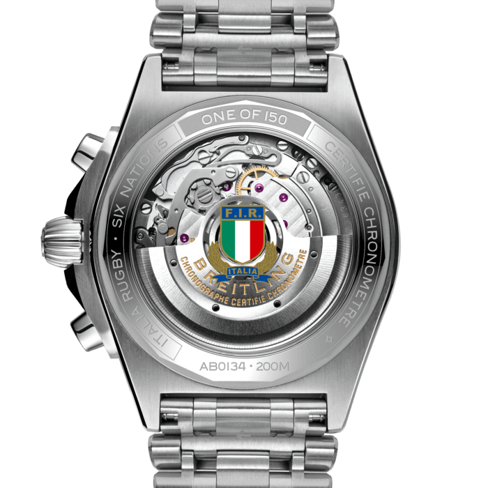 Breitling Chronomat B01 42 Six Nations Italy Blue Dial Silver Steel Strap Watch for Men - AB0134A41C1A1