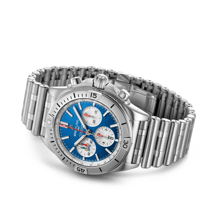 Breitling Chronomat B01 42 Six Nations Italy Blue Dial Silver Steel Strap Watch for Men - AB0134A41C1A1