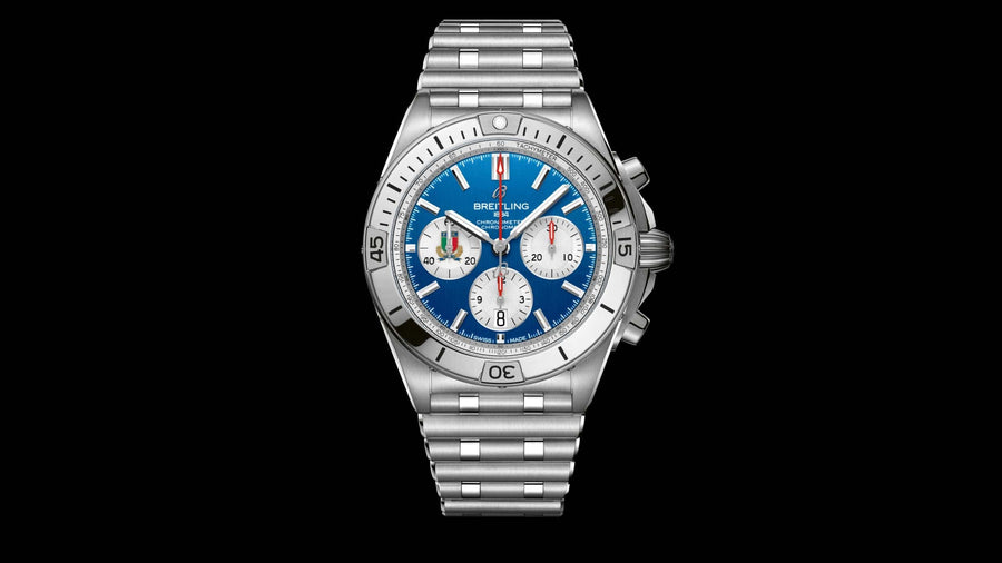 Breitling Chronomat B01 42 Six Nations Italy Blue Dial Silver Steel Strap Watch for Men - AB0134A41C1A1