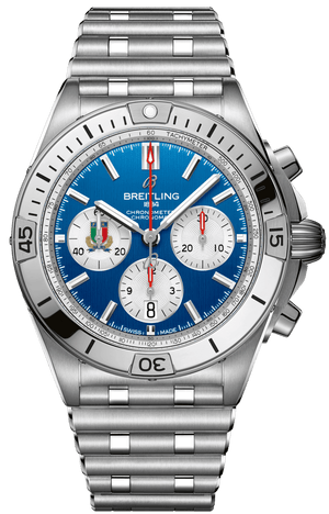 Breitling Chronomat B01 42 Six Nations Italy Blue Dial Silver Steel Strap Watch for Men - AB0134A41C1A1