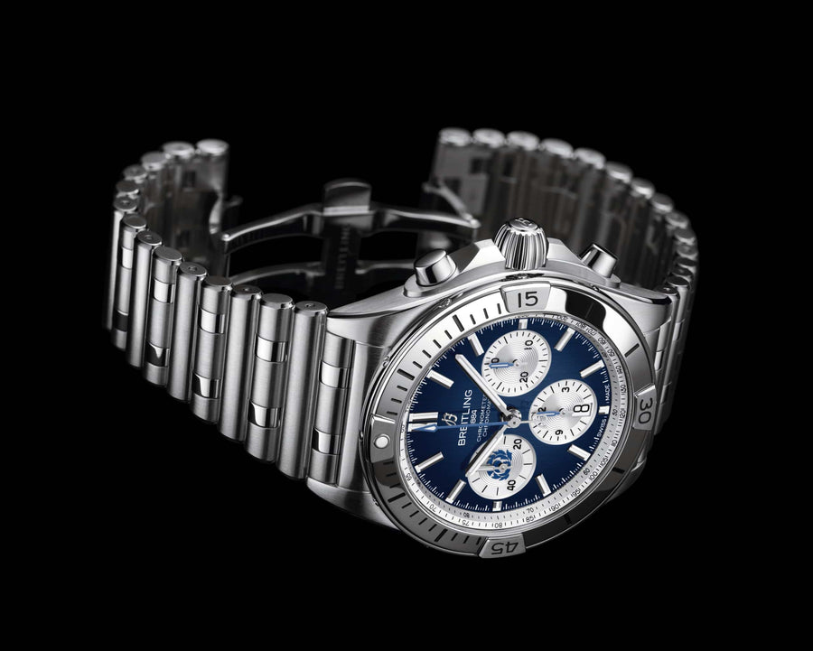 Breitling Chronomat B01 42 Six Nations Scotland Blue Dial Silver Steel Strap Watch for Men - AB0134A51C1A1