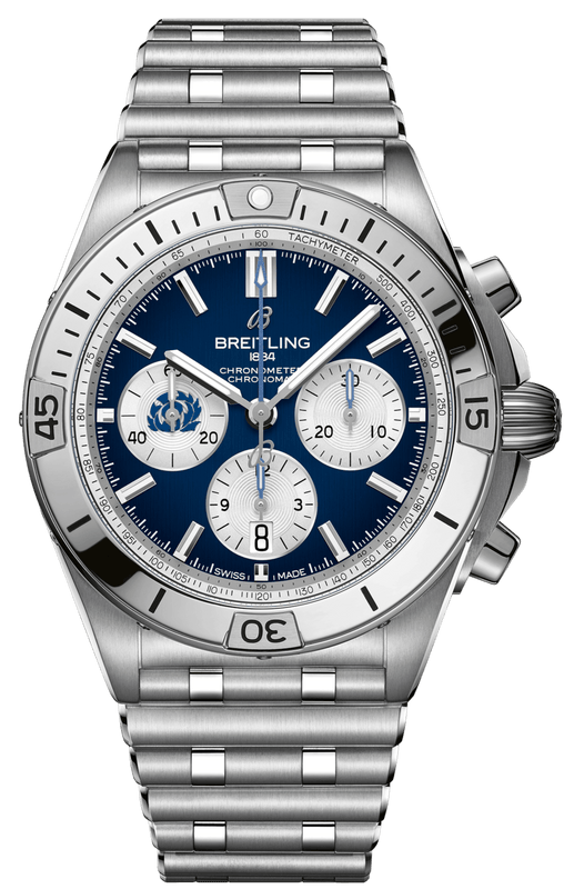 Breitling Chronomat B01 42 Six Nations Scotland Blue Dial Silver Steel Strap Watch for Men - AB0134A51C1A1