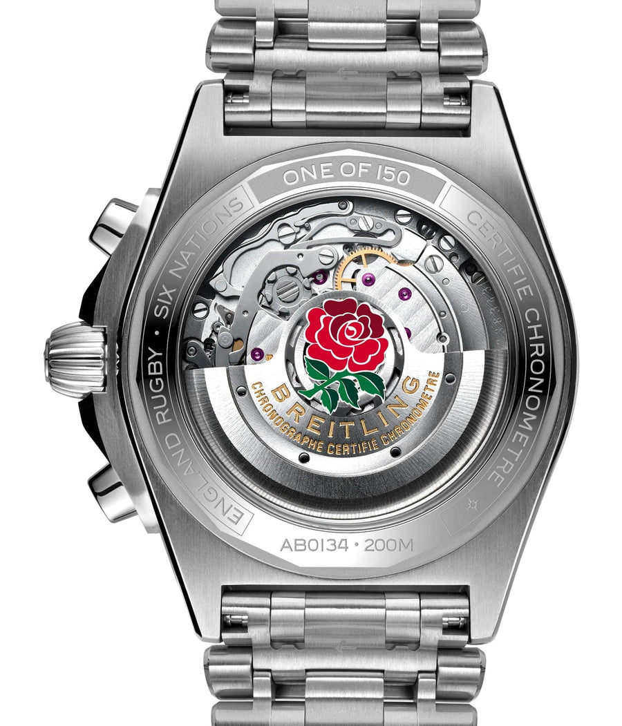 Breitling Chronomat B01 42 Six Nations Wales Red Dial Silver Steel Strap Watch for Men - AB0134A61K1A1