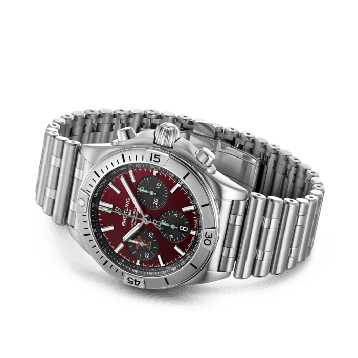 Breitling Chronomat B01 42 Six Nations Wales Red Dial Silver Steel Strap Watch for Men - AB0134A61K1A1