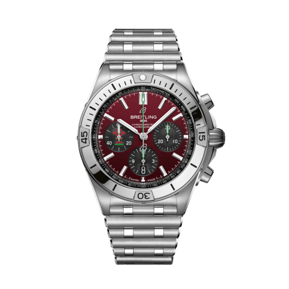 Breitling Chronomat B01 42 Six Nations Wales Red Dial Silver Steel Strap Watch for Men - AB0134A61K1A1