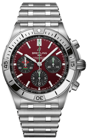 Breitling Chronomat B01 42 Six Nations Wales Red Dial Silver Steel Strap Watch for Men - AB0134A61K1A1