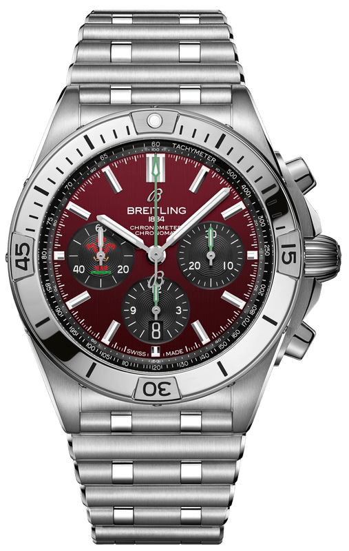 Breitling Chronomat B01 42 Six Nations Wales Red Dial Silver Steel Strap Watch for Men - AB0134A61K1A1