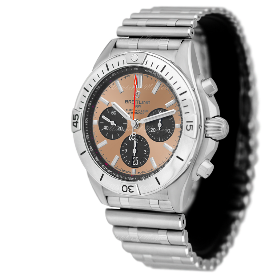 Breitling Chronomat B01 42 Brown Dial Silver Steel Strap Watch for Men - AB0134101K1A1