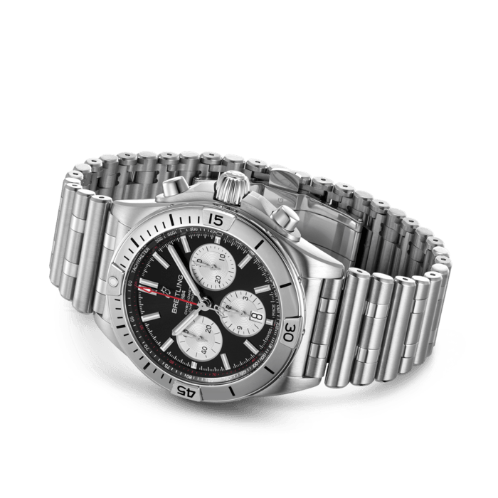 Breitling Chronomat B01 42mm Black Dial Silver Steel Strap Watch for Men - AB0134101B1A1
