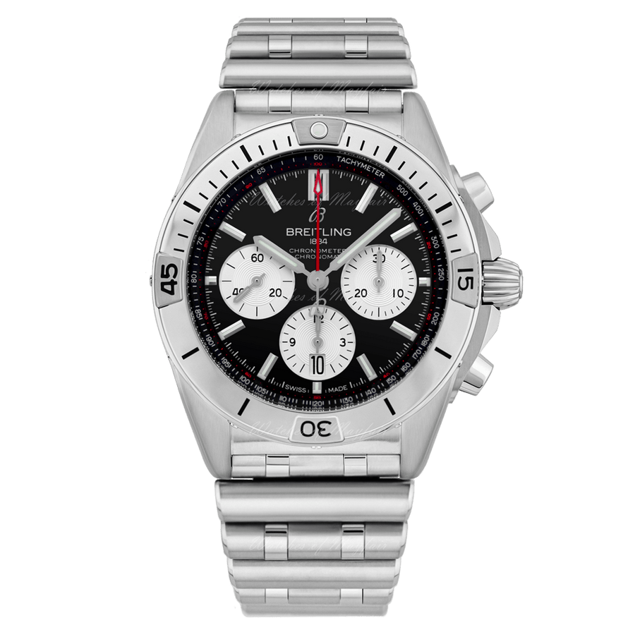 Breitling Chronomat B01 42mm Black Dial Silver Steel Strap Watch for Men - AB0134101B1A1