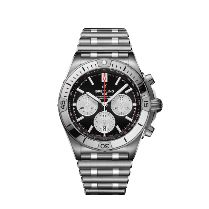 Breitling Chronomat B01 42mm Black Dial Silver Steel Strap Watch for Men - AB0134101B1A1