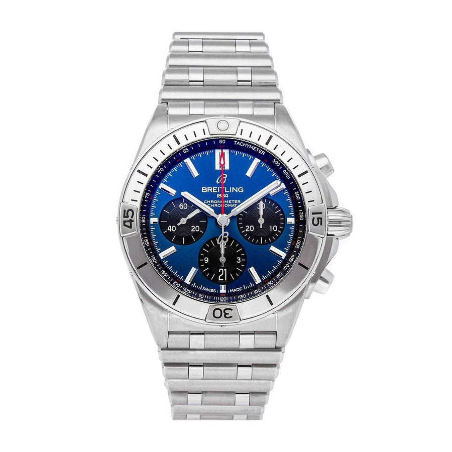 Breitling Chronomat B01 42mm Blue Dial Silver Steel Strap Watch for Men - AB0134101C1A1