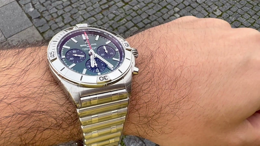 Breitling Chronomat B01 42mm Green Dial Silver Steel Strap Watch for Men - AB01343A1L1A1