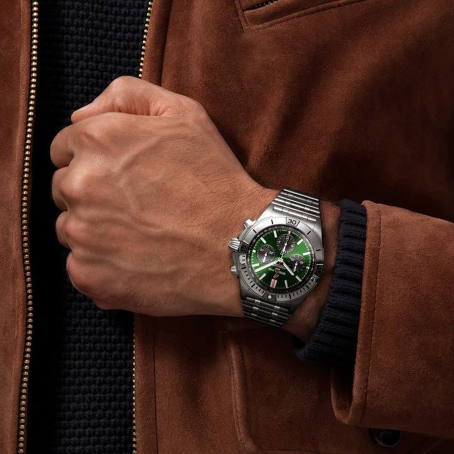 Breitling Chronomat B01 42mm Green Dial Silver Steel Strap Watch for Men - AB01343A1L1A1