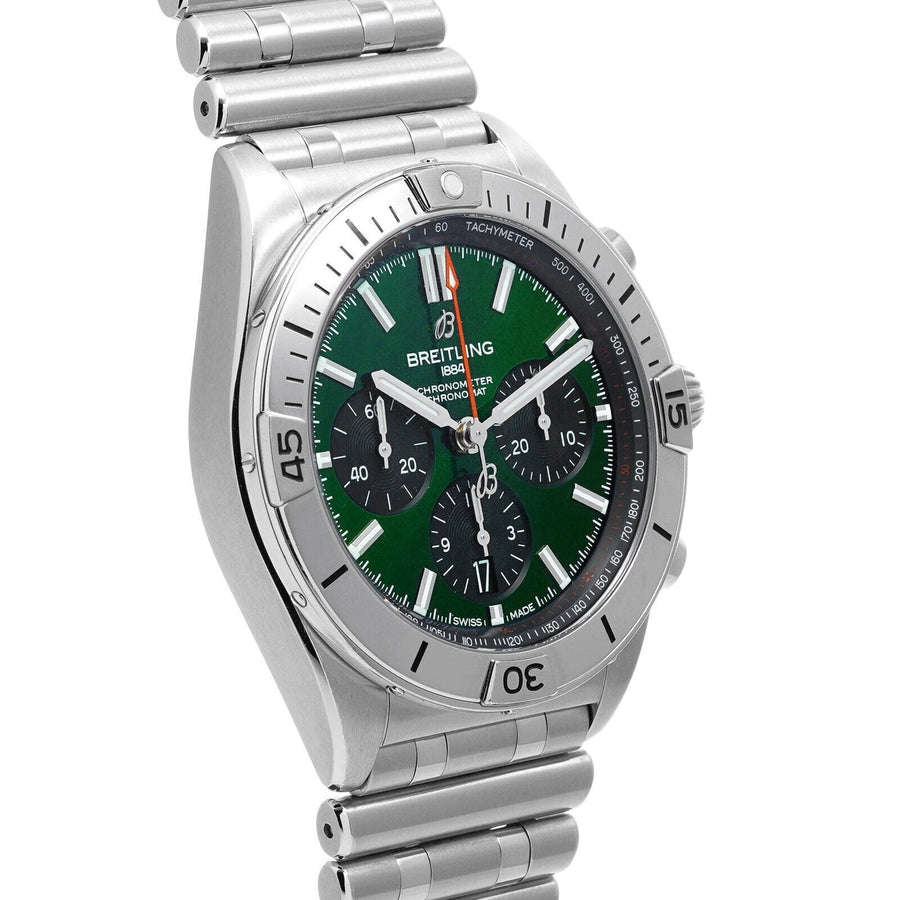 Breitling Chronomat B01 42mm Green Dial Silver Steel Strap Watch for Men - AB01343A1L1A1