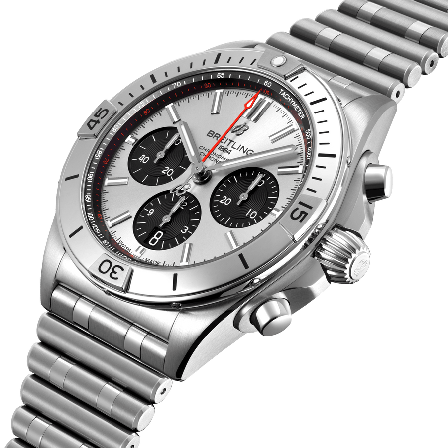Breitling Chronomat B01 42mm Silver Dial Silver Steel Strap Watch for Men - AB0134101G1A1