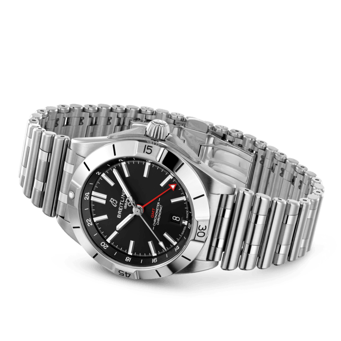 Breitling Chronomat GMT 40 Automatic Black Dial Silver Steel Strap Watch for Men - A32398101B1A1