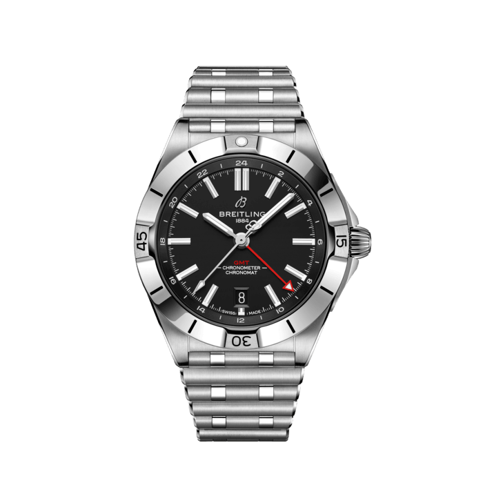 Breitling Chronomat GMT 40 Automatic Black Dial Silver Steel Strap Watch for Men - A32398101B1A1