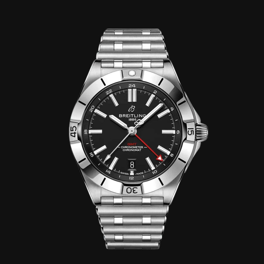 Breitling Chronomat GMT 40 Automatic Black Dial Silver Steel Strap Watch for Men - A32398101B1A1