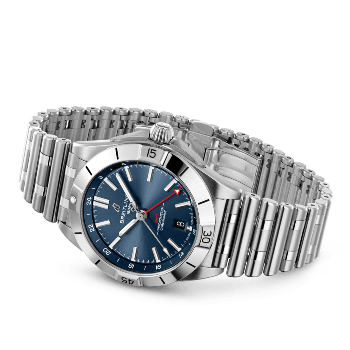 Breitling Chronomat GMT 40 Blue Dial Silver Steel Strap Watch for Men - A32398101C1A1