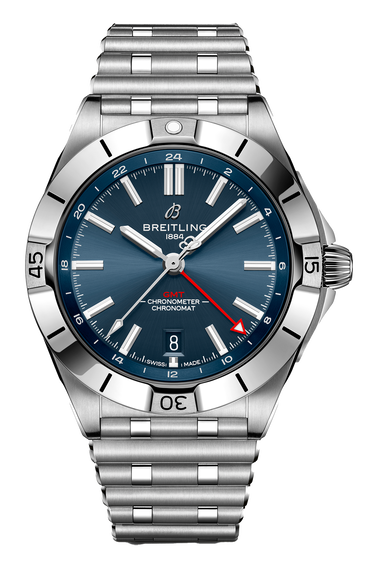Breitling Chronomat GMT 40 Blue Dial Silver Steel Strap Watch for Men - A32398101C1A1