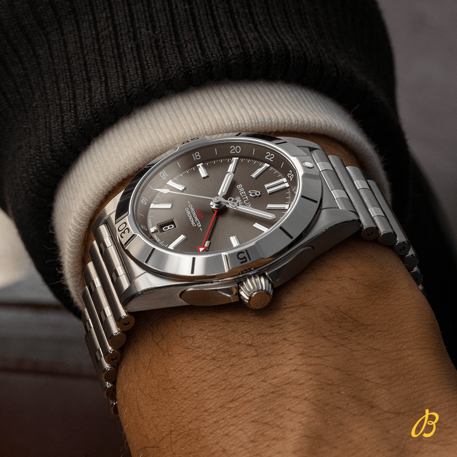 Breitling Chronomat GMT 40 Brown Dial Silver Steel Strap Watch for Men - A32398101M1A1