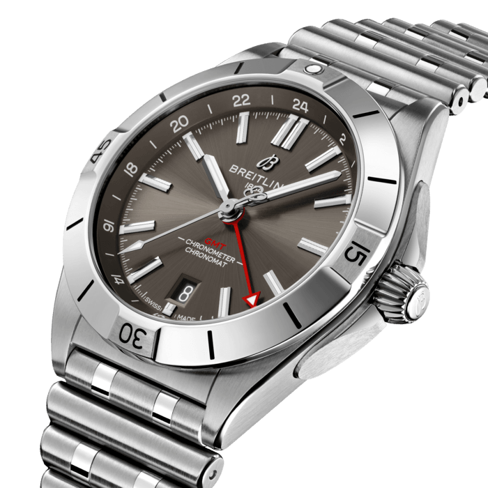 Breitling Chronomat GMT 40 Brown Dial Silver Steel Strap Watch for Men - A32398101M1A1