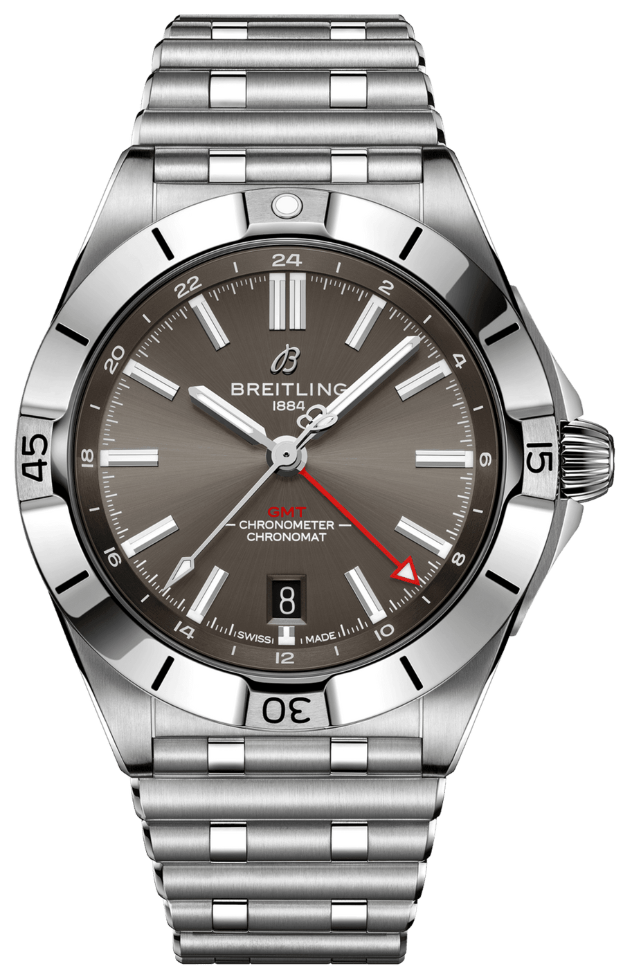 Breitling Chronomat GMT 40 Brown Dial Silver Steel Strap Watch for Men - A32398101M1A1
