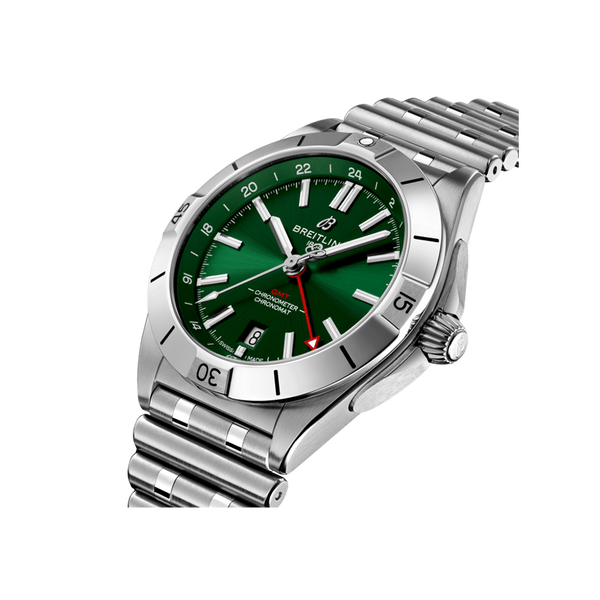 Breitling Chronomat GMT 40 Green Dial Silver Steel Strap Watch for Men - A32398101L1A1