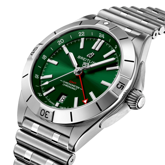 Breitling Chronomat GMT 40 Green Dial Silver Steel Strap Watch for Men - A32398101L1A1
