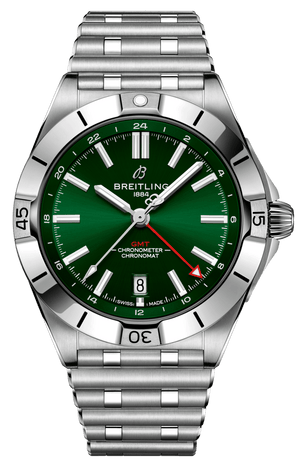 Breitling Chronomat GMT 40 Green Dial Silver Steel Strap Watch for Men - A32398101L1A1
