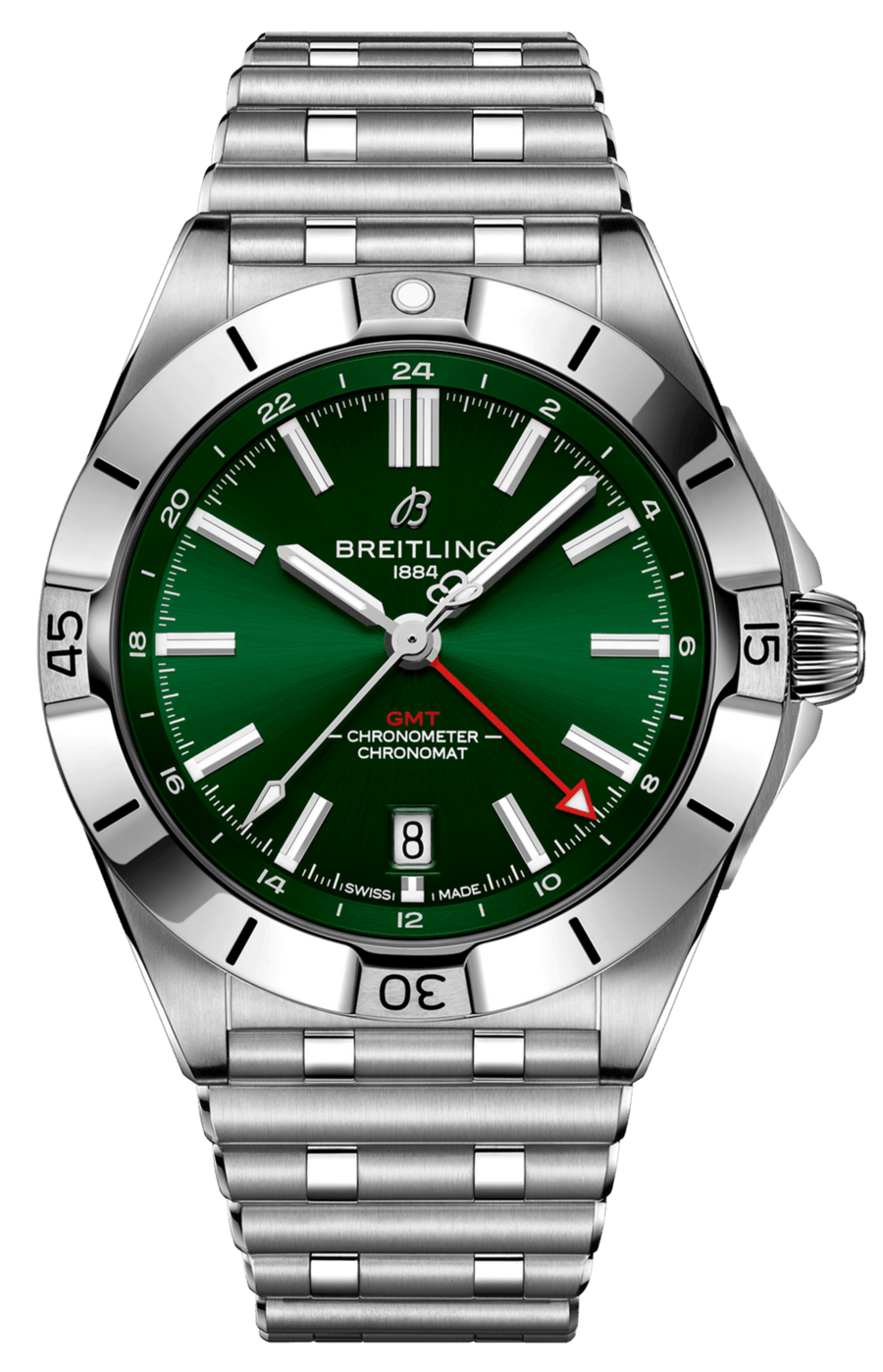 Breitling Chronomat GMT 40 Green Dial Silver Steel Strap Watch for Men - A32398101L1A1