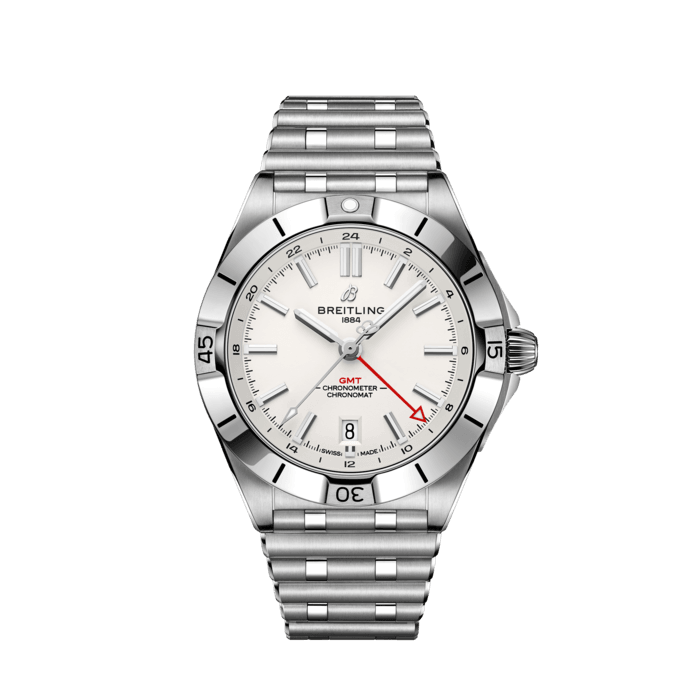 Breitling Chronomat GMT 40 White Dial Silver Steel Strap Watch for Men - A32398101A1A1
