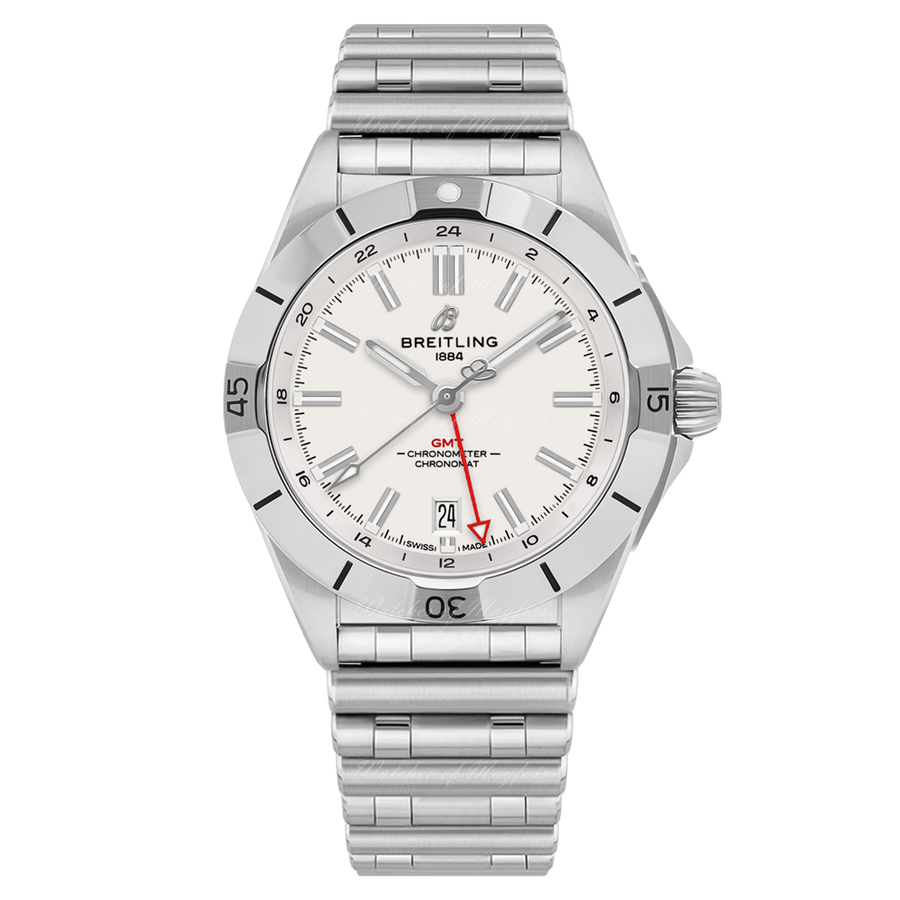 Breitling Chronomat GMT 40 White Dial Silver Steel Strap Watch for Men - A32398101A1A1