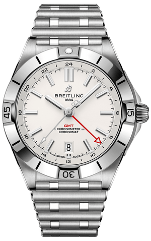 Breitling Chronomat GMT 40 White Dial Silver Steel Strap Watch for Men - A32398101A1A1