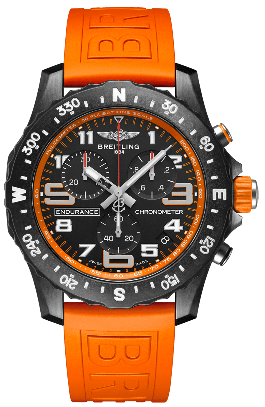 Breitling Endurance Pro Black Dial Orange Rubber Strap Watch for Men - X82310A51B1S1