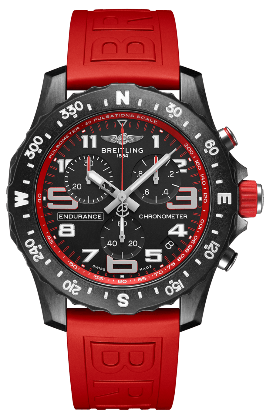 Breitling Endurance Pro Black Dial Red Rubber Strap Watch for Men - X82310D91B1S1