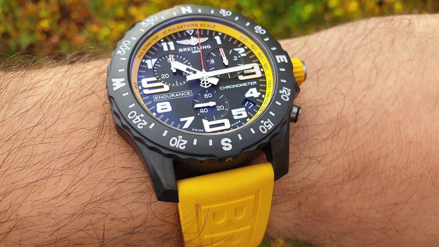 Breitling Endurance Pro Black Dial Yellow Rubber Strap Watch for Men - X82310A41B1S1