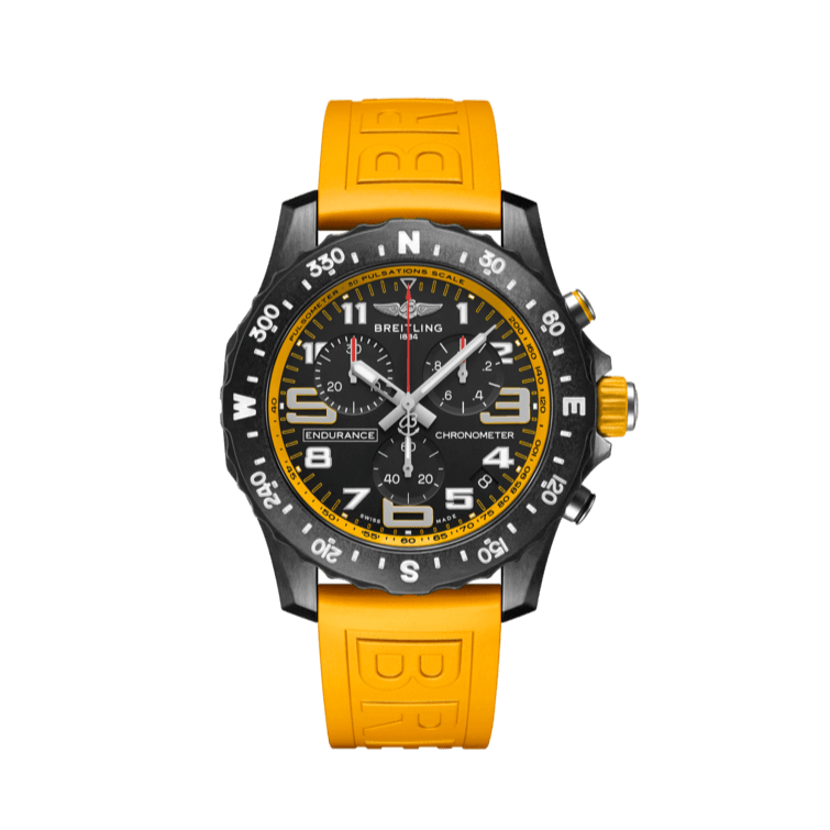 Breitling Endurance Pro Black Dial Yellow Rubber Strap Watch for Men - X82310A41B1S1