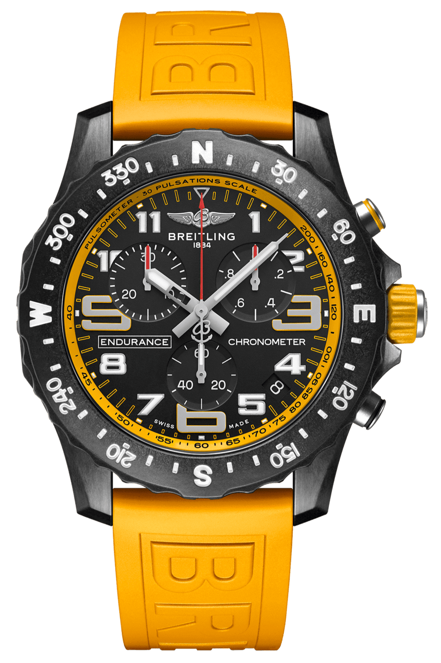 Breitling Endurance Pro Black Dial Yellow Rubber Strap Watch for Men - X82310A41B1S1
