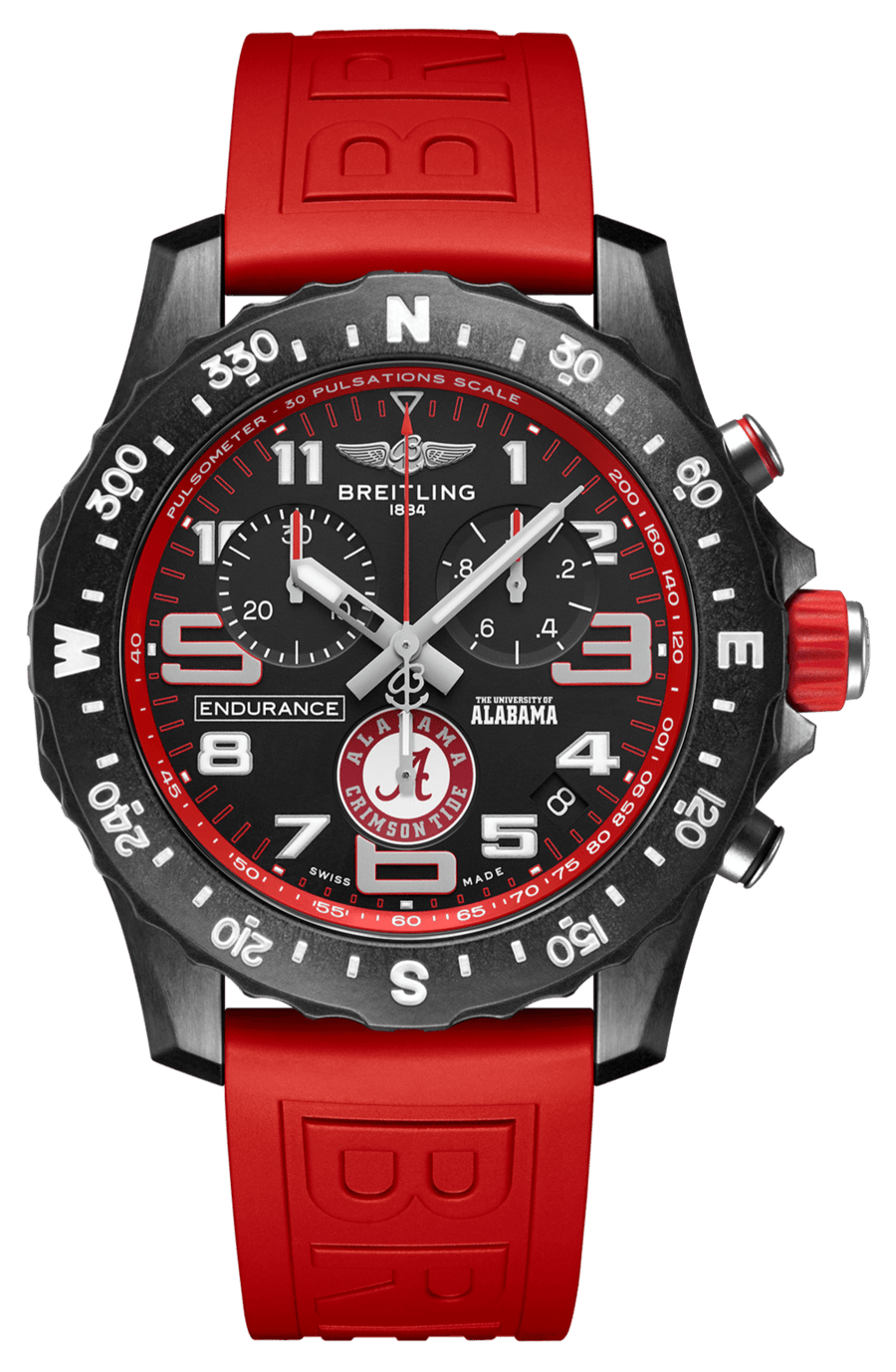 Breitling Endurance Pro The University of Alabama Black Dial Red Rubber Strap Watch for Men - X823102C1B1S1