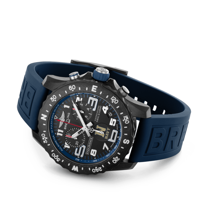 Breitling Endurance Pro United States Naval Academy Black Dial Blue Rubber Strap Watch for Men - X823103C1B1S1