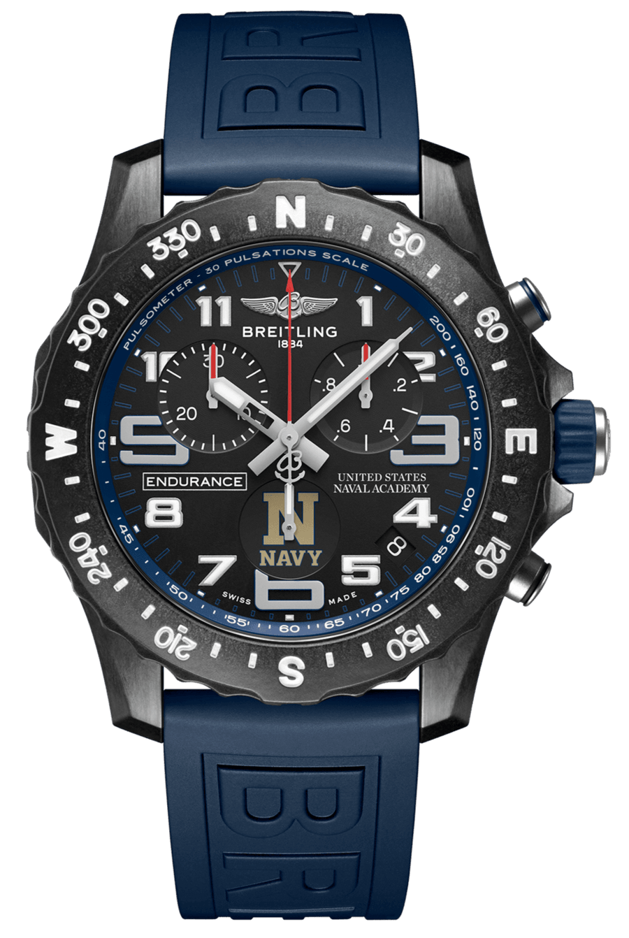 Breitling Endurance Pro United States Naval Academy Black Dial Blue Rubber Strap Watch for Men - X823103C1B1S1