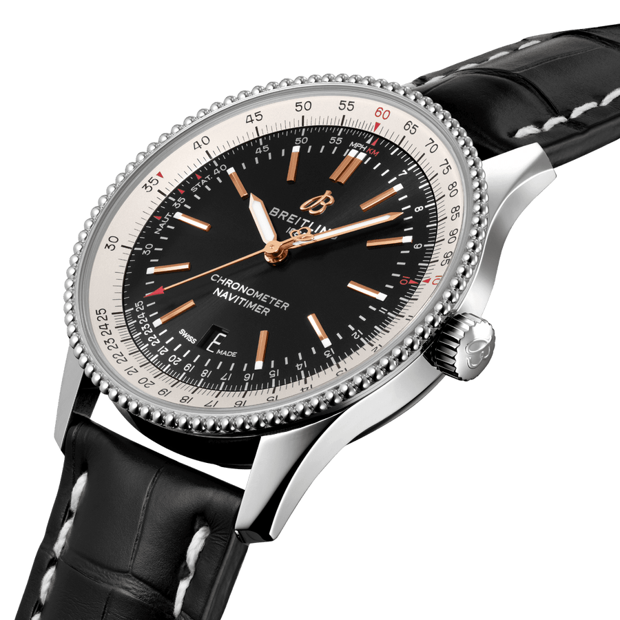 Breitling Navitimer 1 Automatic 41mm Black Dial Black Leather Strap Mens Watch - A17326211B1P2
