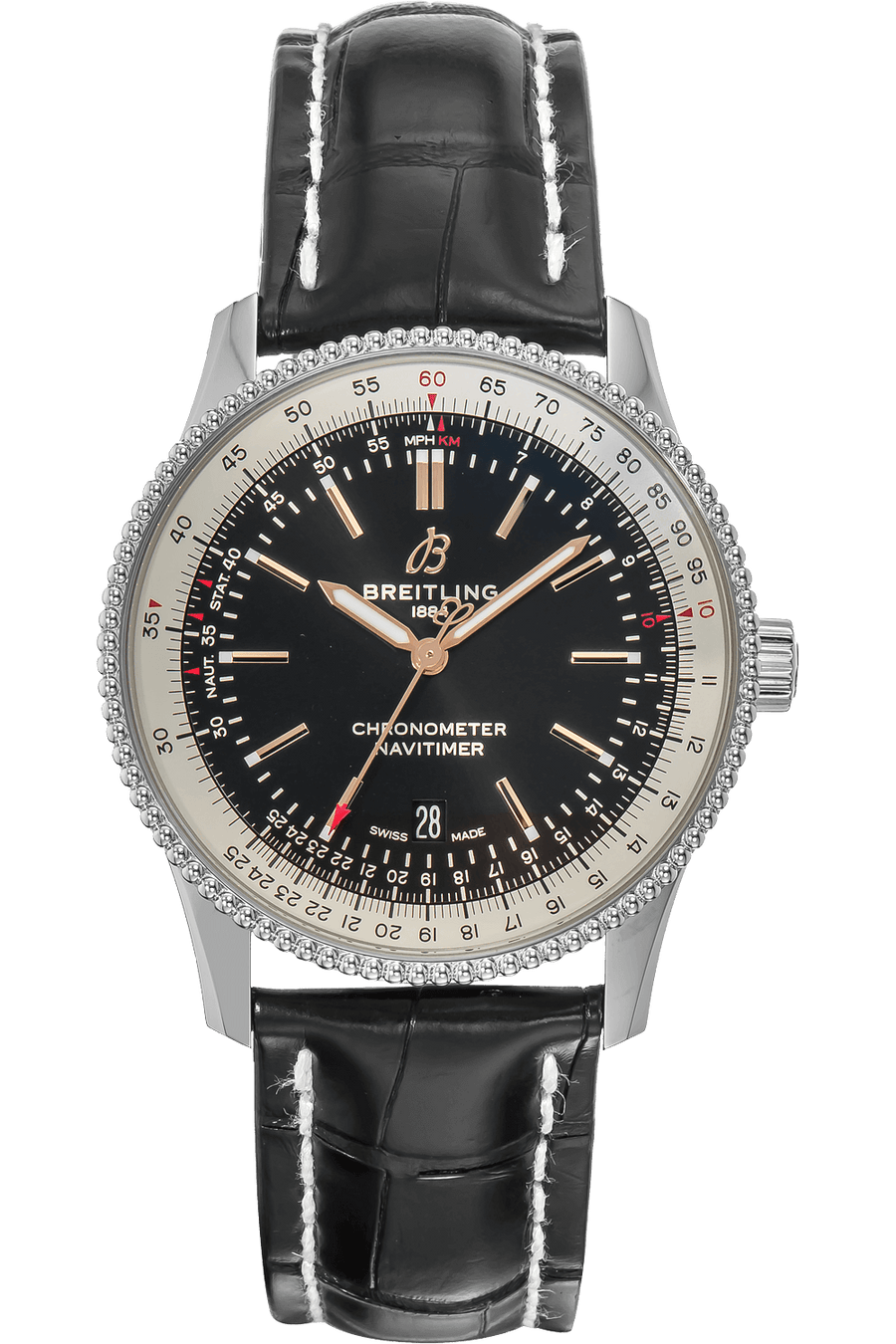 Breitling Navitimer 1 Automatic 41mm Black Dial Black Leather Strap Mens Watch - A17326211B1P2